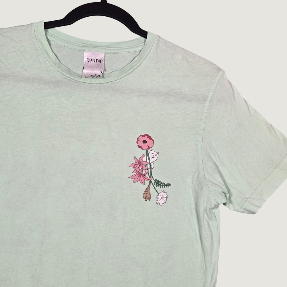 RIPNDIP Adult Small T-Shirt Garden Floral Lord Nermal Mint Green Short Sleeve